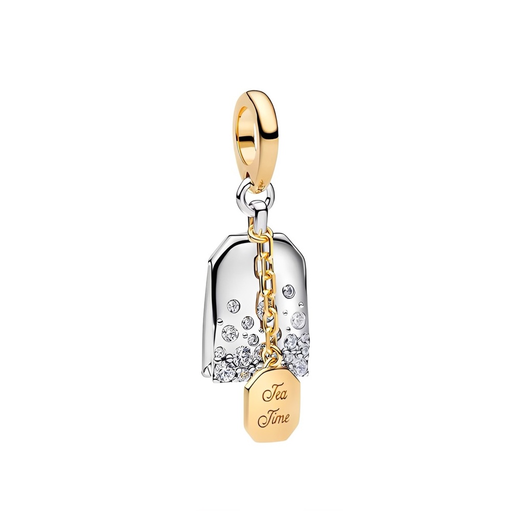 Two Toned Gold and Silver Tea Time Tea Bag Dangle Charm